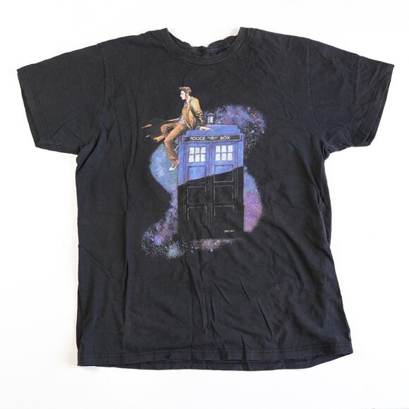 Dr Who Police Box Short Sleeve Tee British Tv Science Fiction T-Shirt Black Blue - Picture 1 of 8